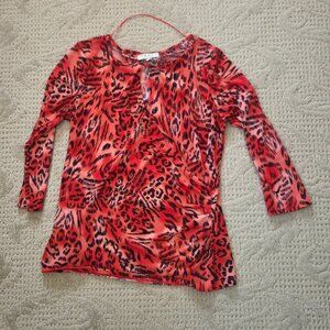 Chaus Wraped style Shirt - Orange Leopard Print top - Large